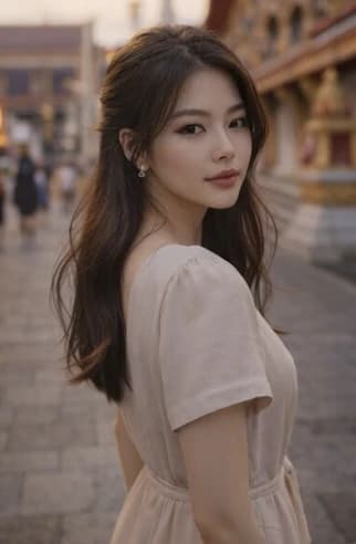 Raiya seated beside the water in a softly lit portrait preview.